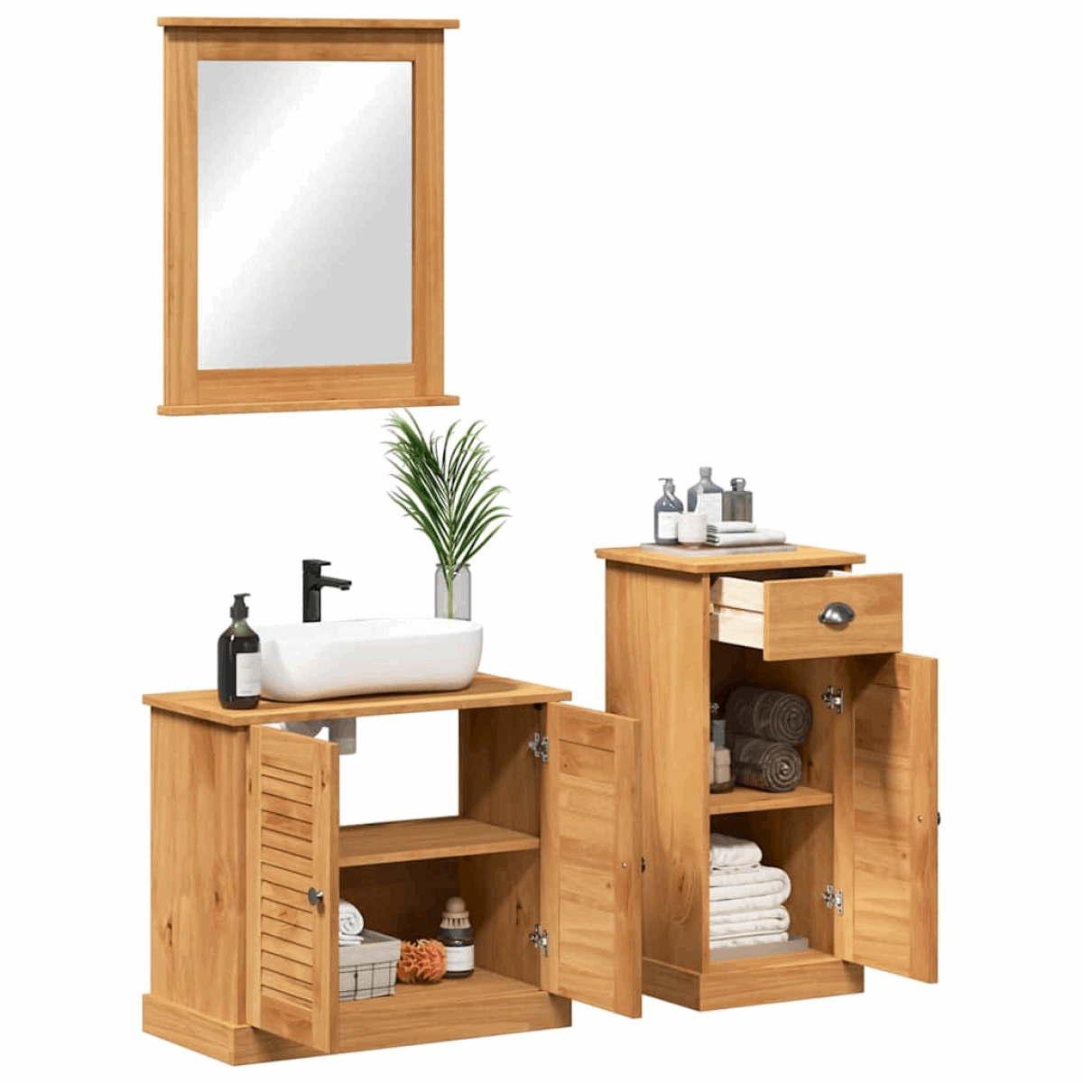 vidaXL Bathroom Furniture Set with Drawer 3 pcs Brown 37 x 34 x 80 cm vidaXL