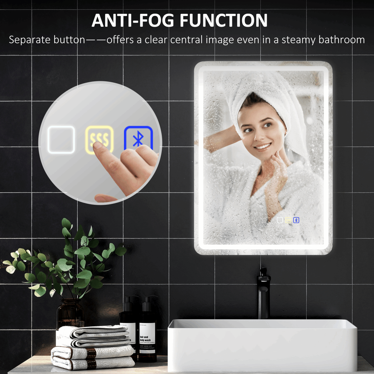 HOMCOM 500 x 700 mm Illuminated Bathroom Mirror with Bluetooth HOMCOM