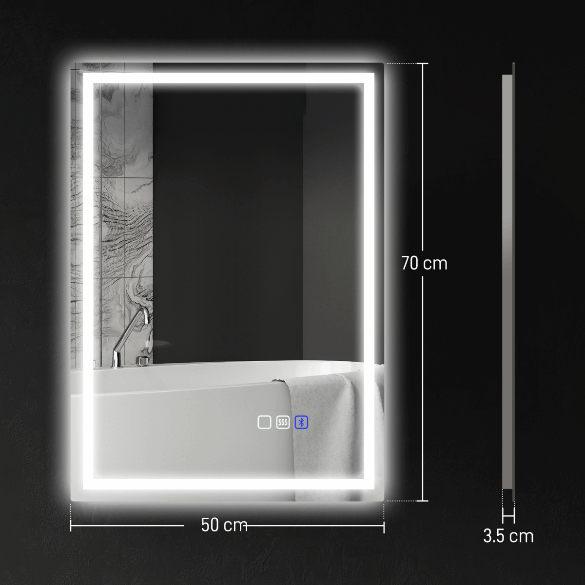 HOMCOM 500 x 700 mm Illuminated Bathroom Mirror with Bluetooth HOMCOM