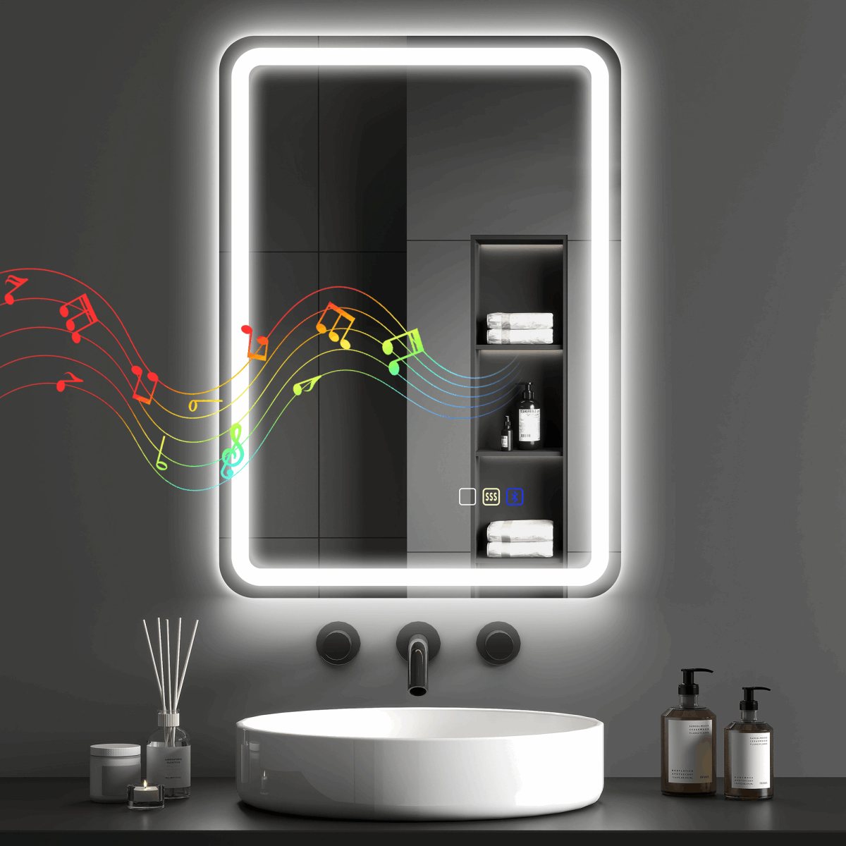 HOMCOM 500 x 700 mm Illuminated Bathroom Mirror with Bluetooth 70L x 50W x 3.5D cm HOMCOM