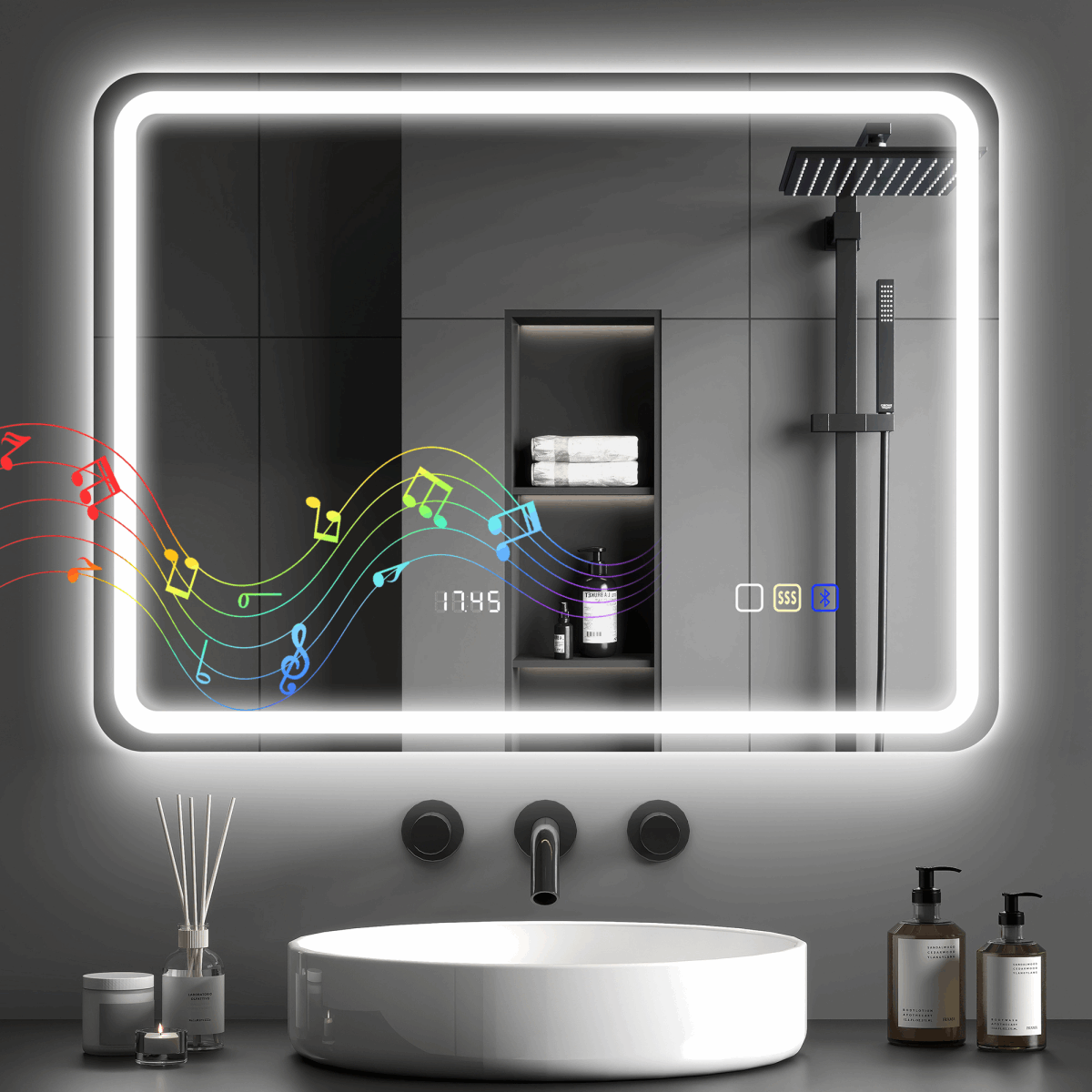 HOMCOM 500 x 700 mm Illuminated Bathroom Mirror with Bluetooth 80L x 60W x 3.5D cm HOMCOM