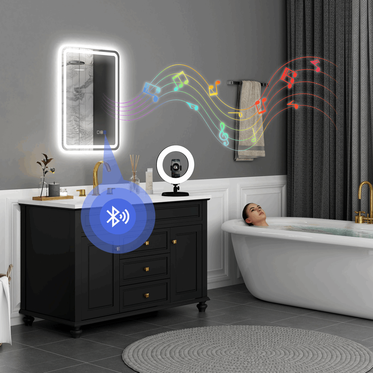 HOMCOM 500 x 700 mm Illuminated Bathroom Mirror with Bluetooth HOMCOM