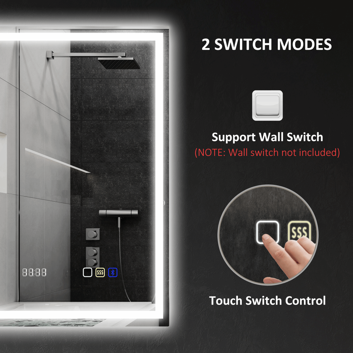 HOMCOM 500 x 700 mm Bathroom Mirror with Bluetooth Clock Lights Demister Pad HOMCOM