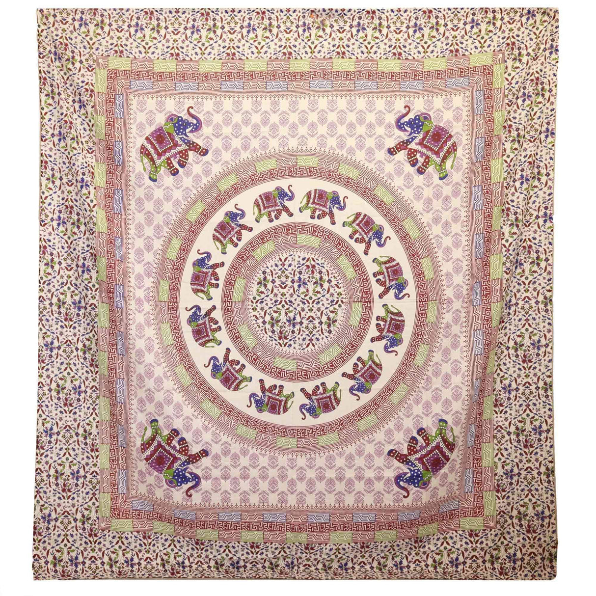 Wall Hanging and Beach Spread - Elephant Mandala - Purple Blue on Cream AW Dropship UK