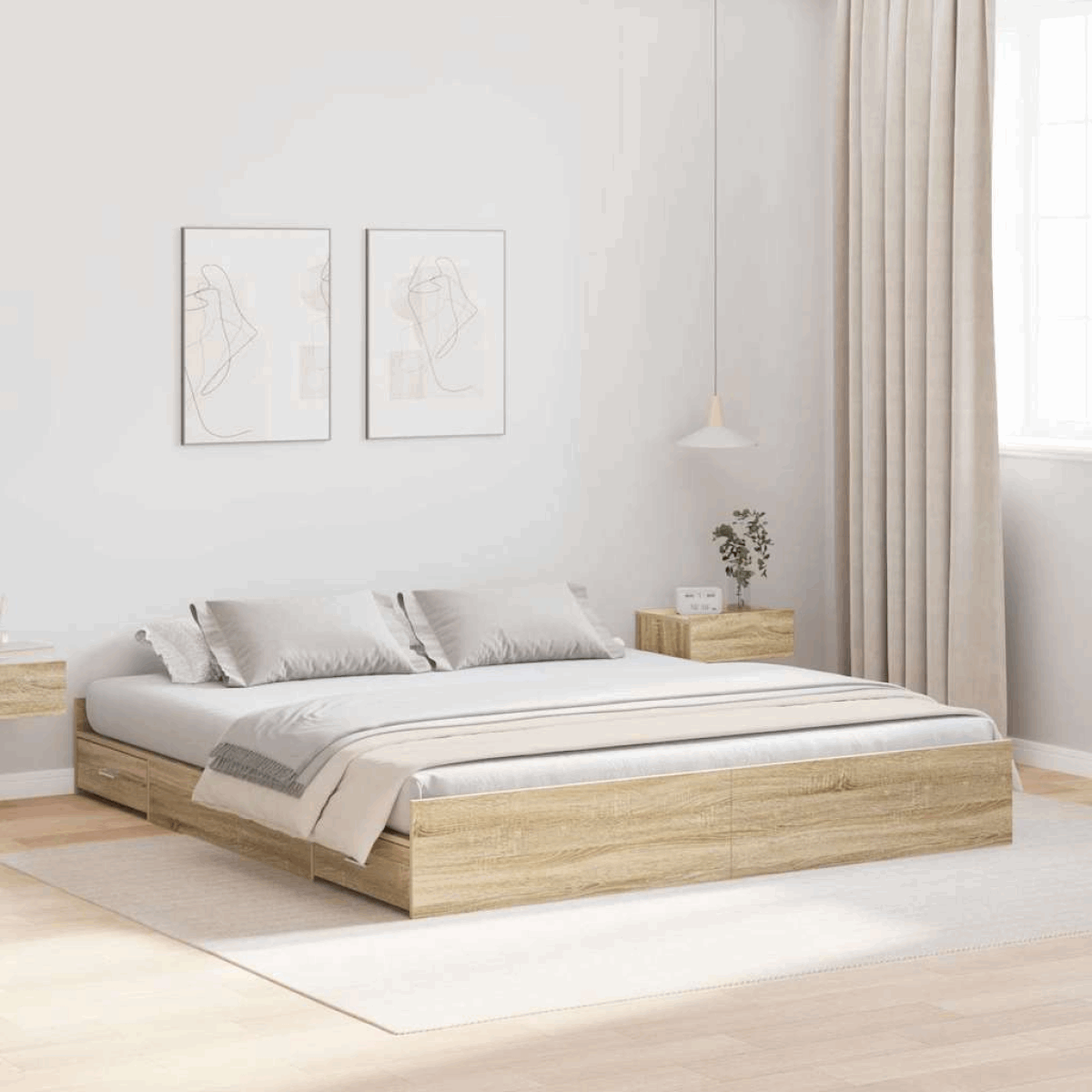 vidaXL Storage Bed Frame Sonoma oak 180 x 200 cm Engineered wood vidaXL