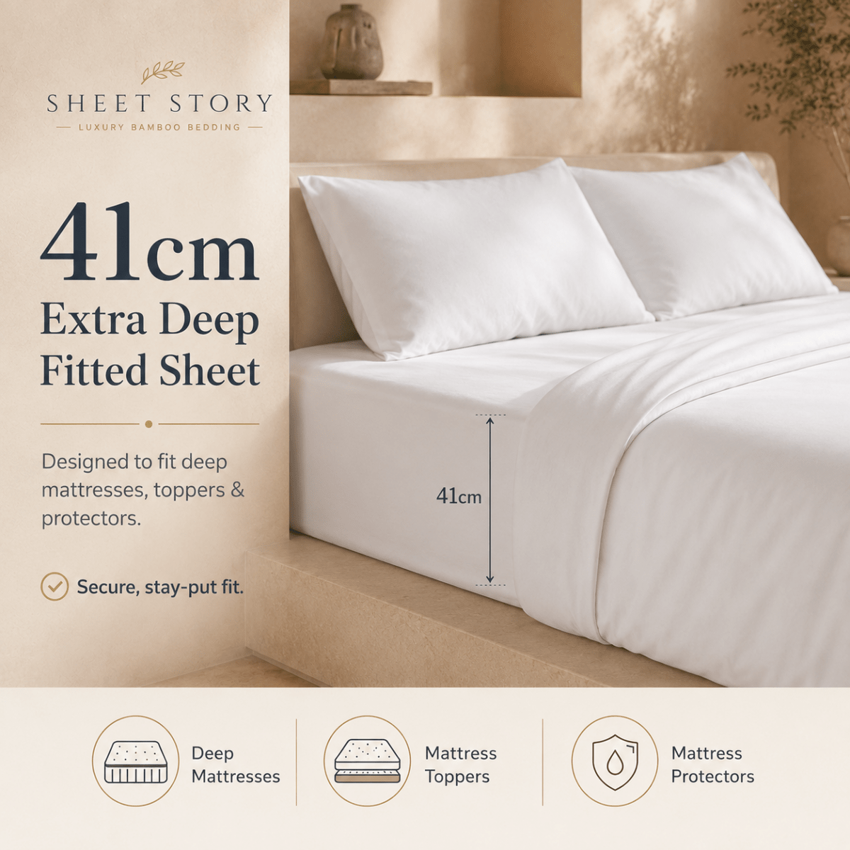 SHEET STORY 41cm Extra Deep Fitted Sheet for a secure, stay-put fit, ideal for bedding set needs
