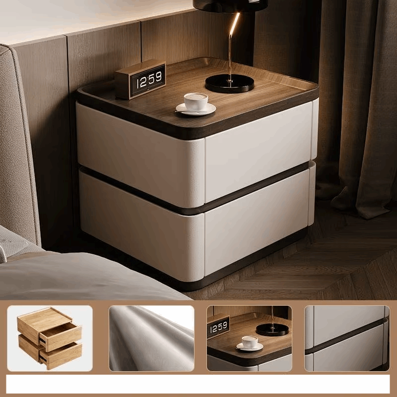 Klassyx modern bedside cabinet with two drawers and a sleek wood and white finish