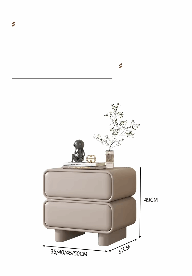 Klassyx modern bedside table in beige with two drawers and decorative items on top