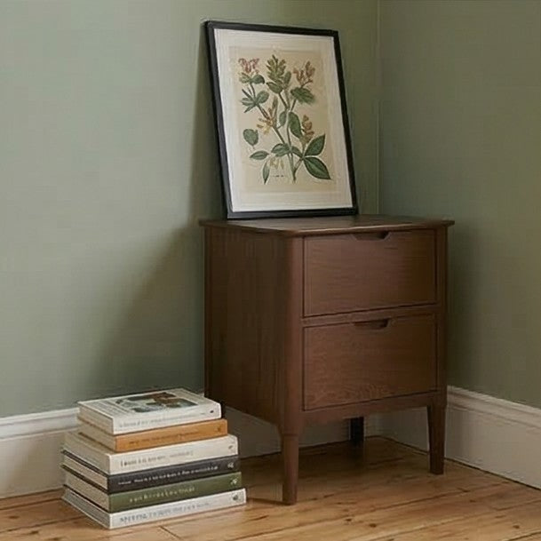 Fishe and Lilly Bedside Table in Wood Finish with Two Drawers and Decorative Frame on Top