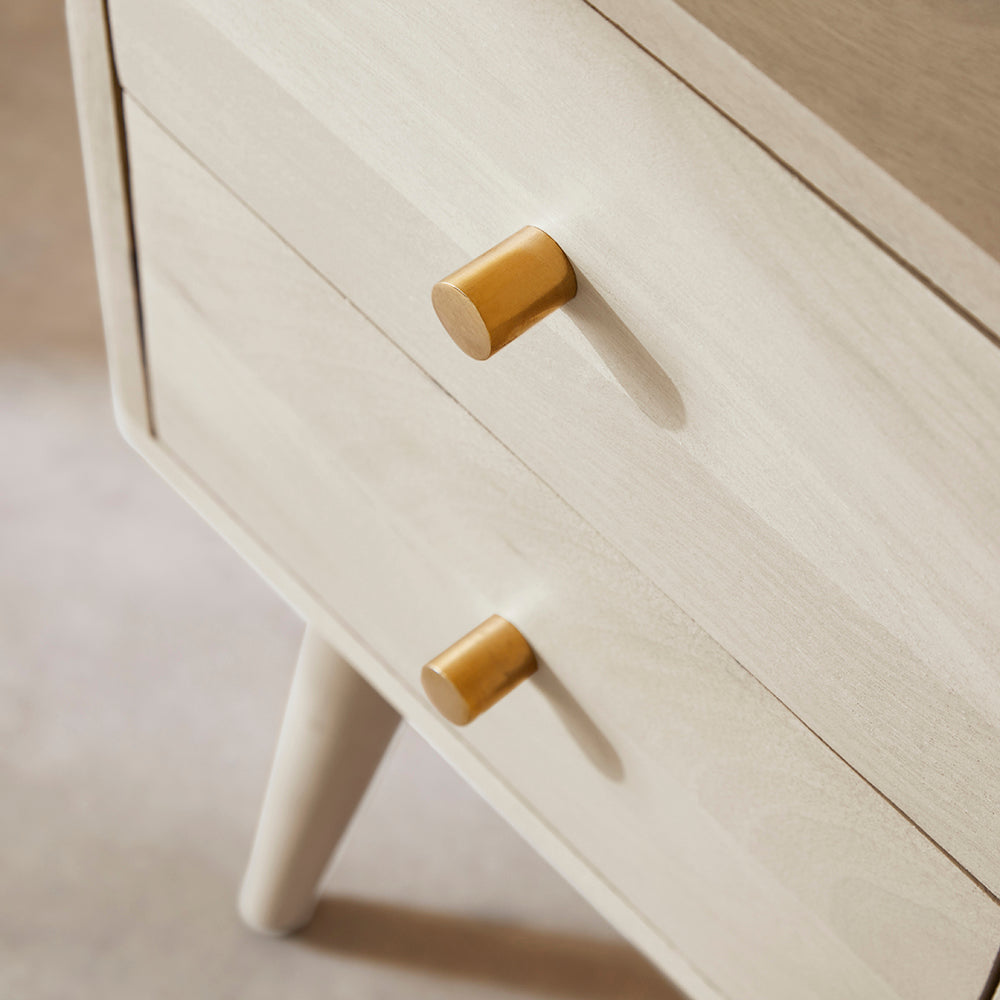 Fishe and Lilly Bedside Table with Natural Finish and Gold Drawer Pulls for Modern Bedrooms