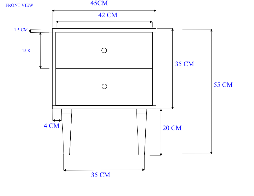 Fishe and Lilly Bedside Table with two drawers, stylish design and modern legs for bedroom storage