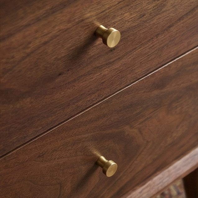 Fishe and Lilly Bedside Table featuring sleek brass handles and rich wooden finish