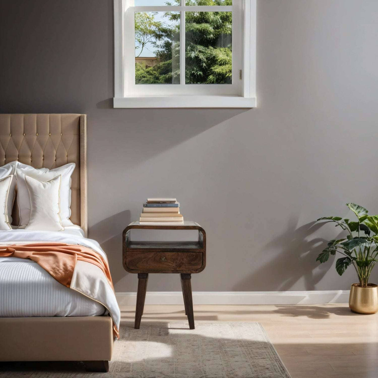 Franklin Dark Mango Wood Bedside Table with Drawer Verty Furniture