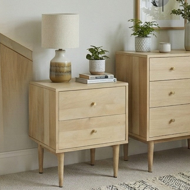 Fishe and Lilly bedside table in natural wood finish with stylish design and minimalist decor
