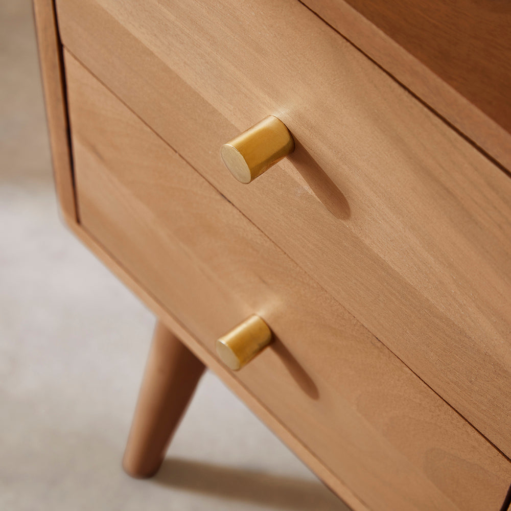 Fishe and Lilly Bedside Table with Two Drawers and Gold Handles for Stylish Bedroom Storage