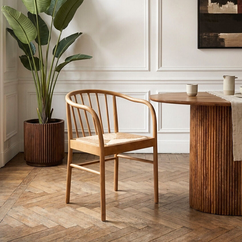 Orsina Beech Wood Chair with woven seat and elegant design, perfect for accentuating any room