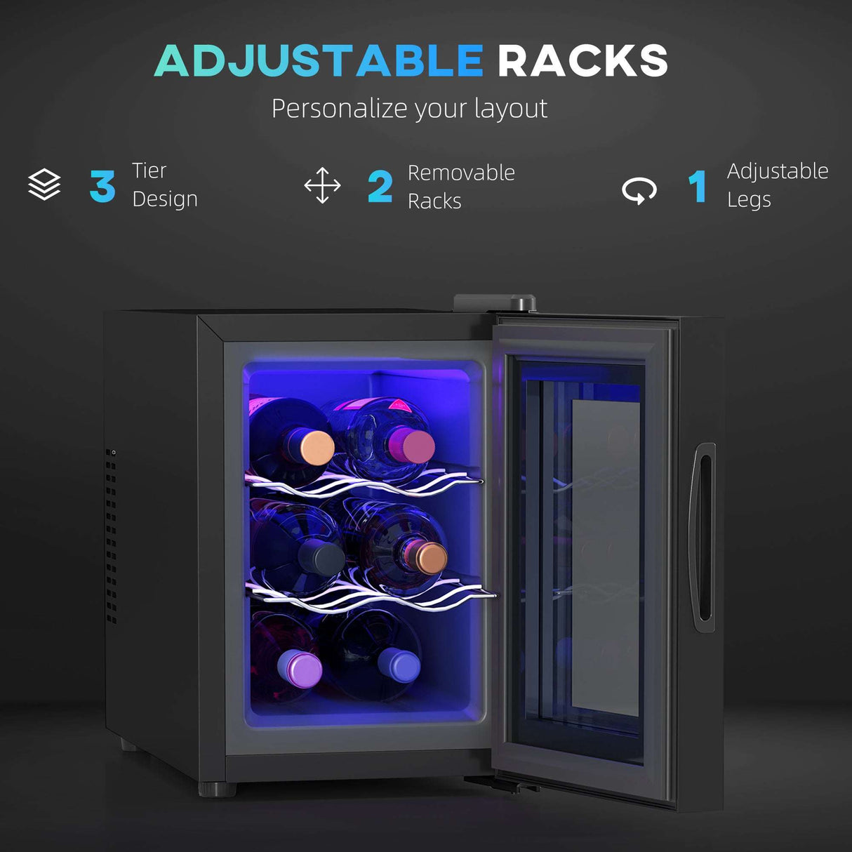 HOMCOM Mini Beer and Wine Fridge, 6 Bottle, with Glass Door, Touch Screen HOMCOM