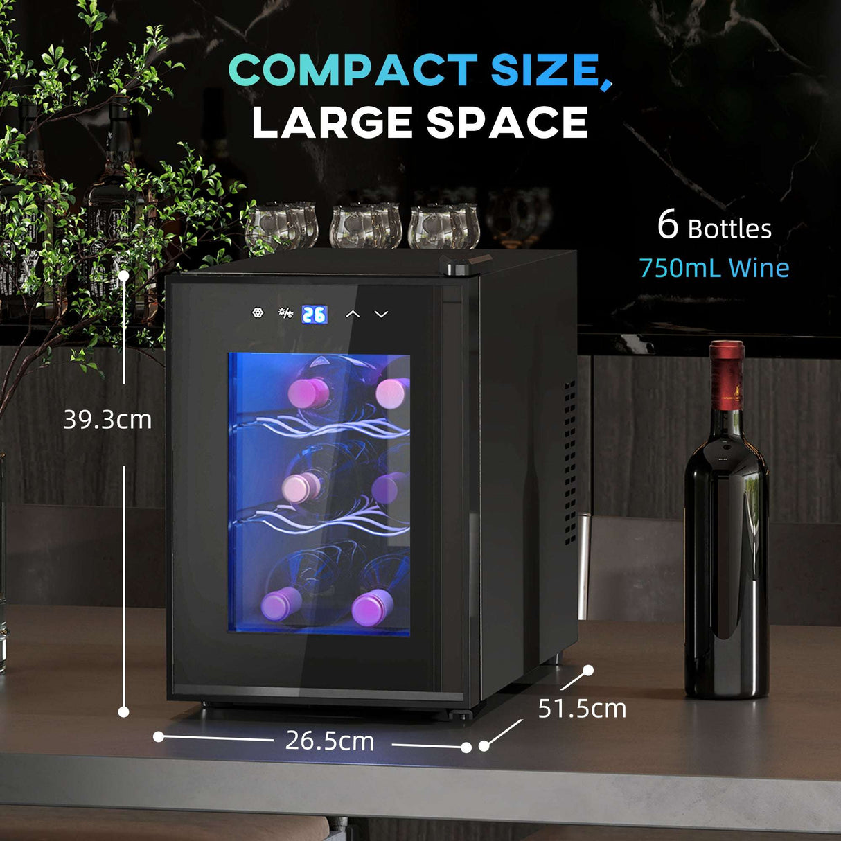 HOMCOM Mini Beer and Wine Fridge, 6 Bottle, with Glass Door, Touch Screen HOMCOM