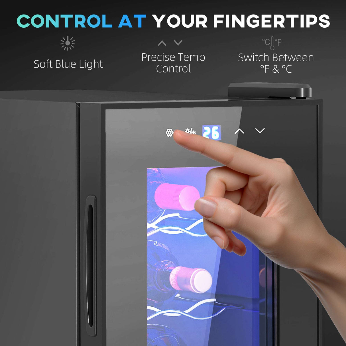 HOMCOM Mini Beer and Wine Fridge, 6 Bottle, with Glass Door, Touch Screen HOMCOM