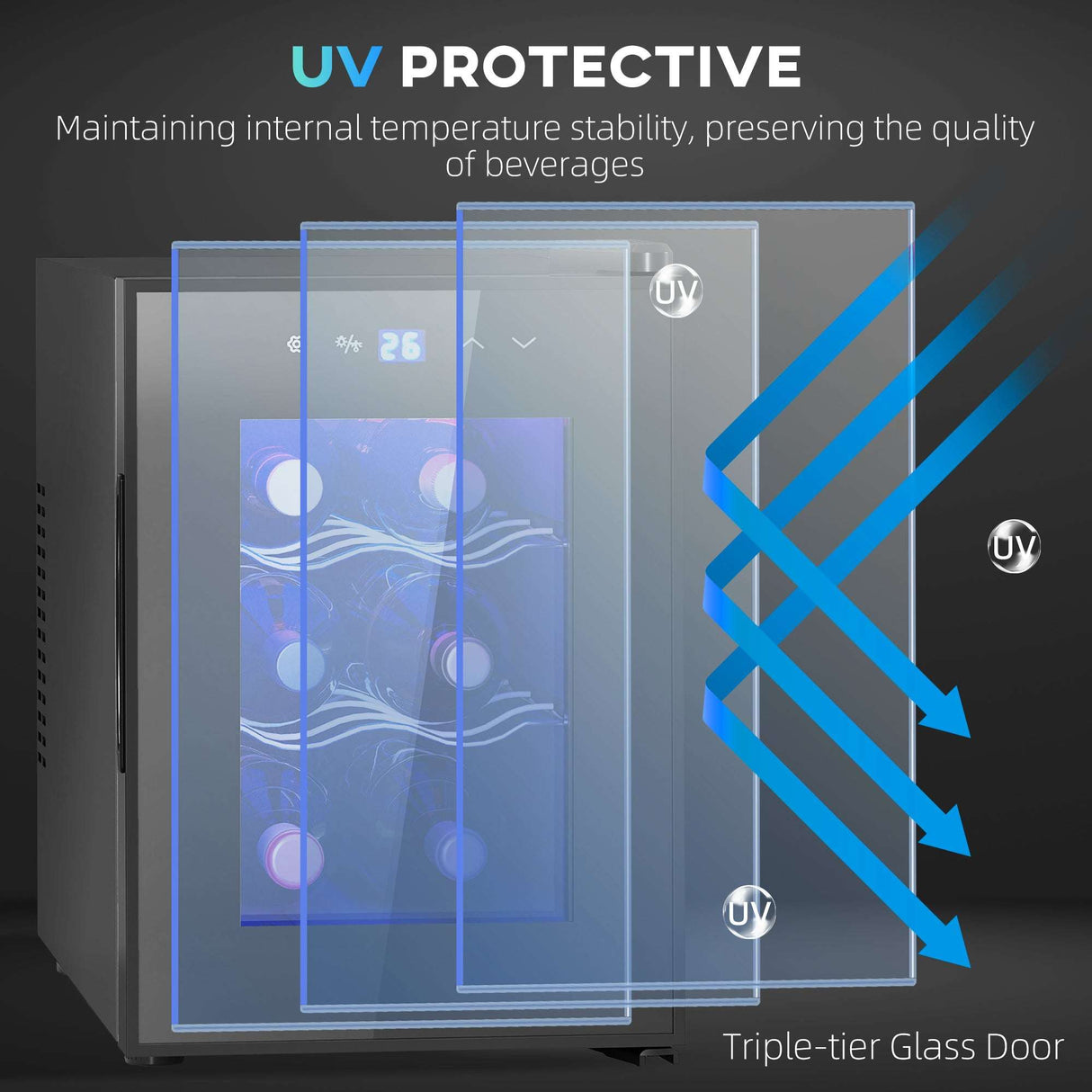 HOMCOM Mini Beer and Wine Fridge, 6 Bottle, with Glass Door, Touch Screen HOMCOM