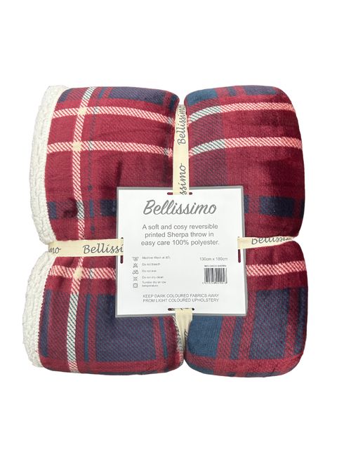 Sherpa Backed Plush Tartan Design Fleece Throw Bellissimo Home