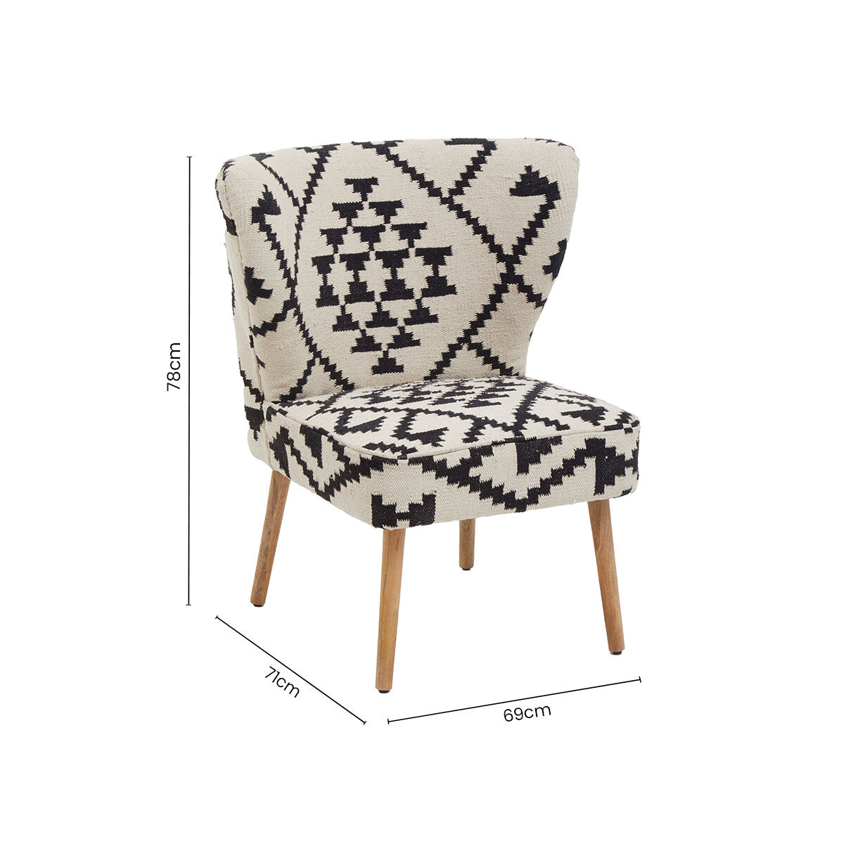 Orsina Berber Style Chair with geometric pattern and wooden legs, perfect for accenting any room