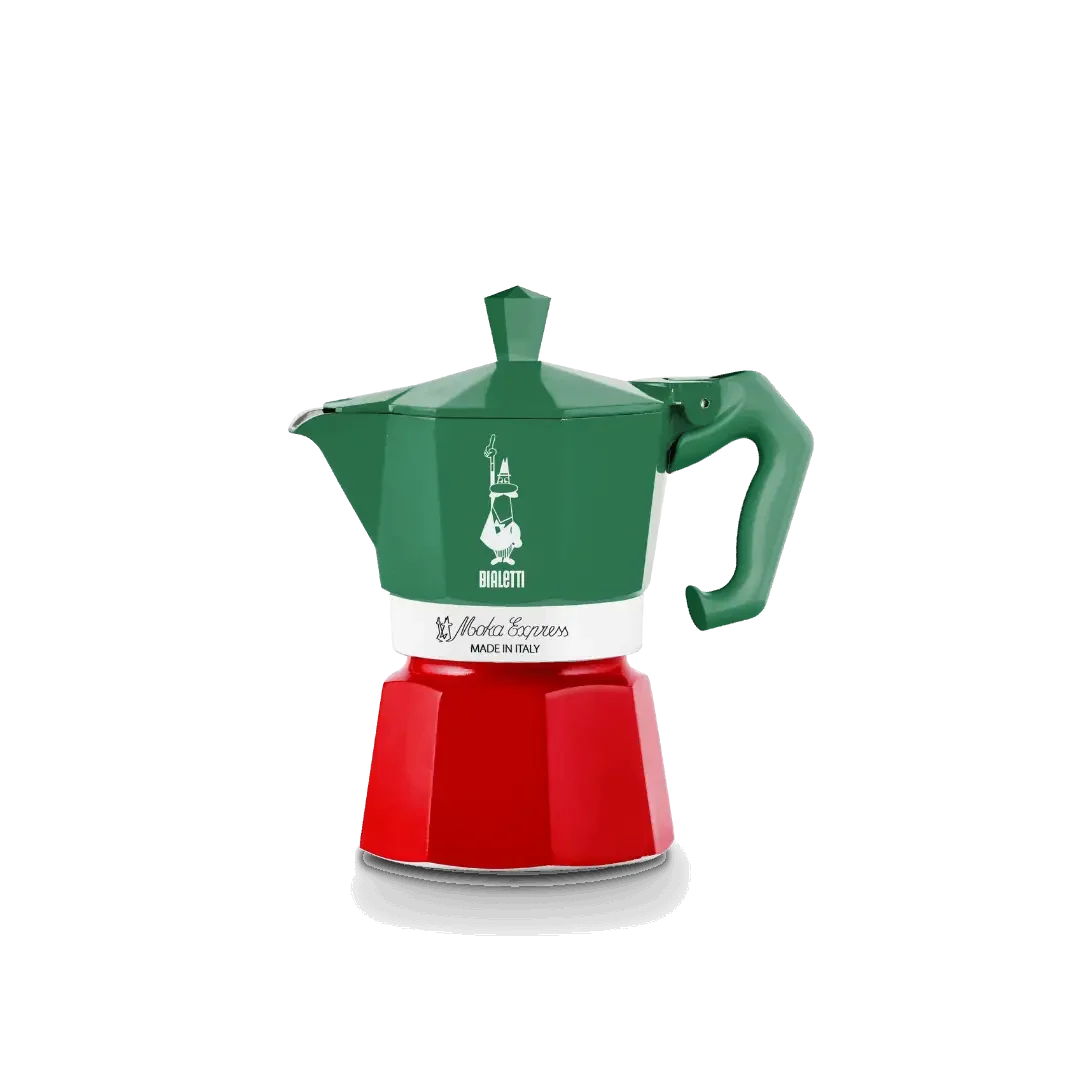 Bialetti Moka Express Coffee Maker in Green and Red with Iconic Design for Authentic Italian Coffee
