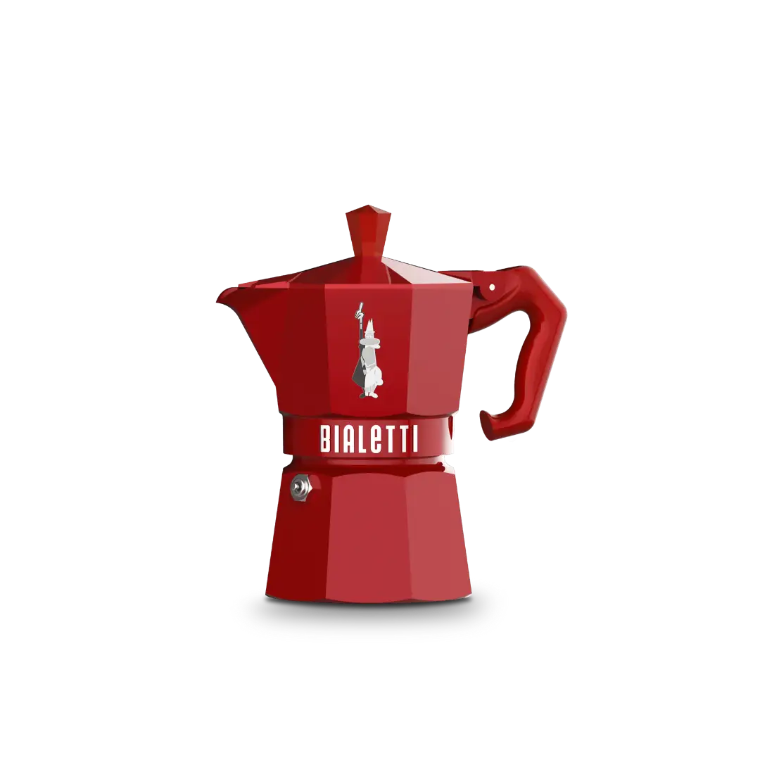 Bialetti Moka Express in vibrant red for brewing rich Italian coffee at home