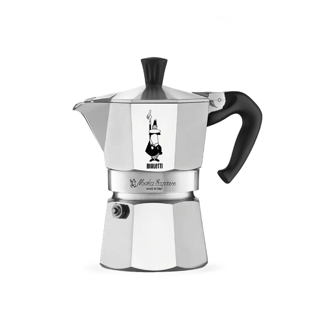 Bialetti Moka Express Coffee Maker in polished stainless steel for brewing authentic Italian coffee
