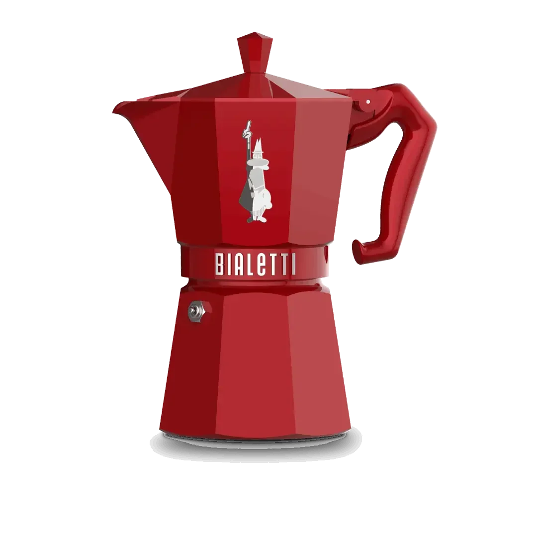 Bialetti Moka Express in bright red, perfect for brewing rich espresso at home
