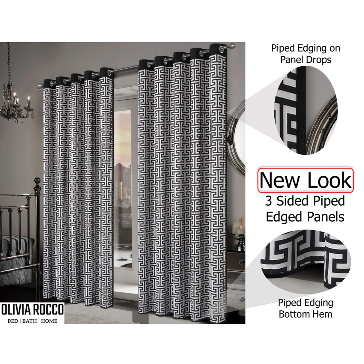 OLIVIA ROCCO Blackout Curtains with geometric design and piped edging for a stylish look