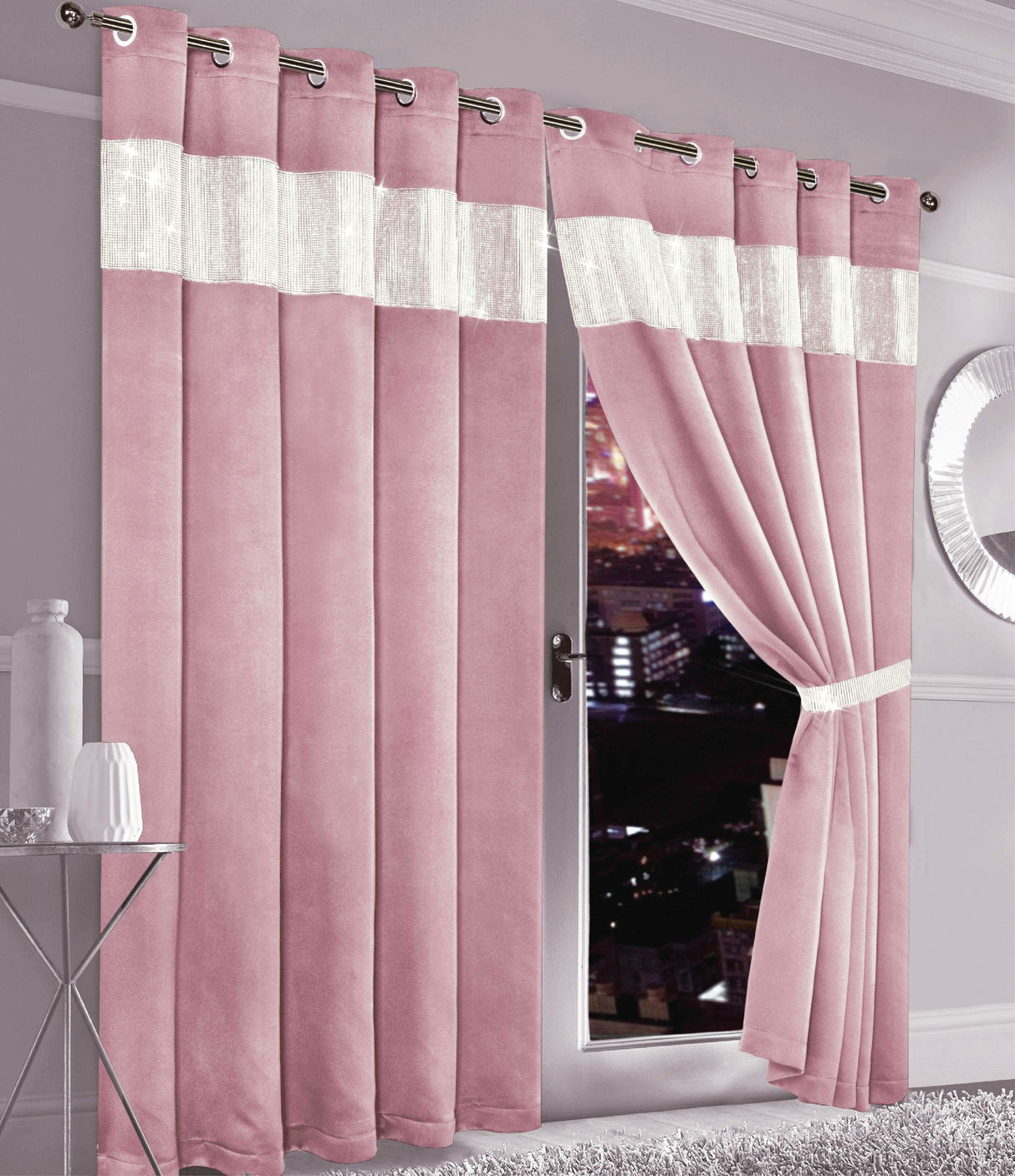 OLIVIA ROCCO Pink Curtains with Elegant Silver Bands, Ideal Blackout Curtains for Light Control