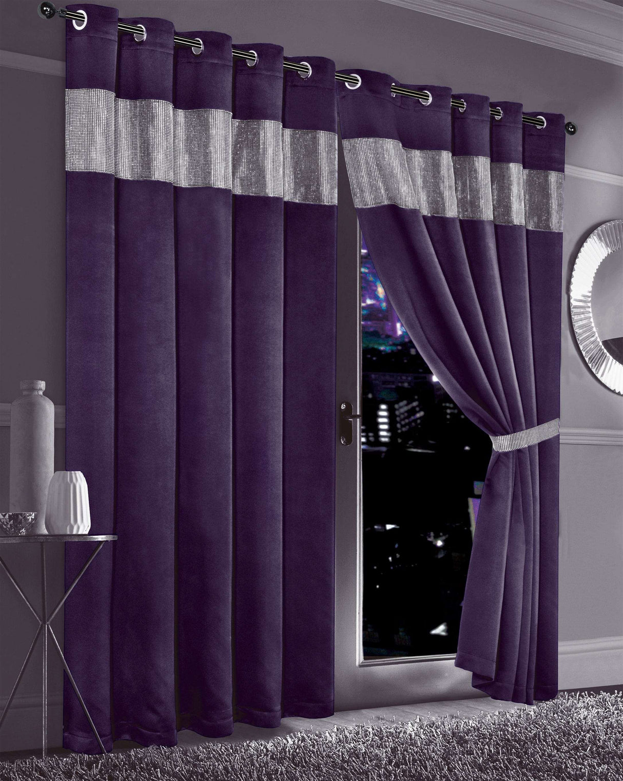 OLIVIA ROCCO Purple Blackout Curtains with Elegant Silver Stripes for Light Blockage