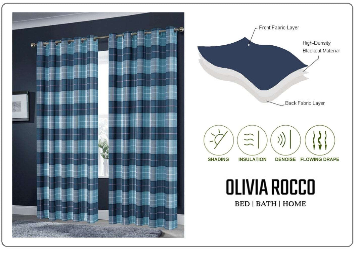 OLIVIA ROCCO Grey Check Blackout Curtains for Privacy