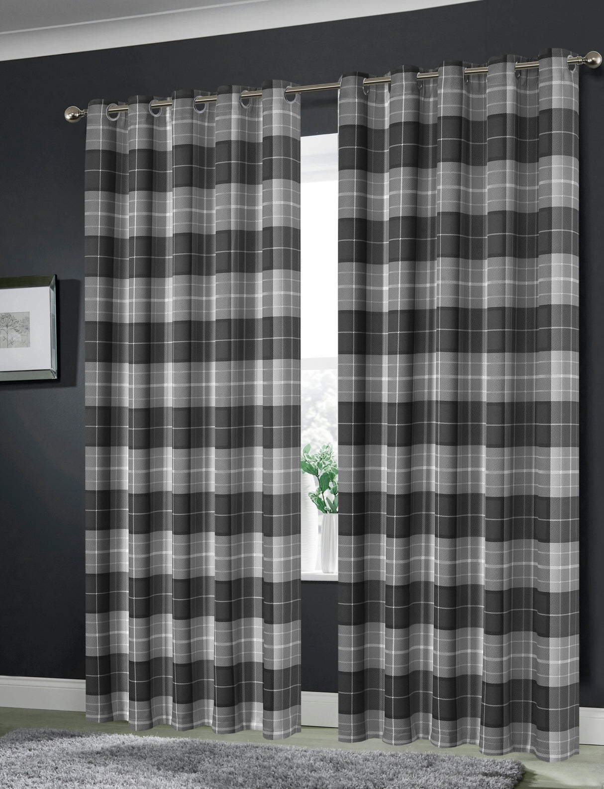 OLIVIA ROCCO Grey Check Blackout Curtains for Privacy