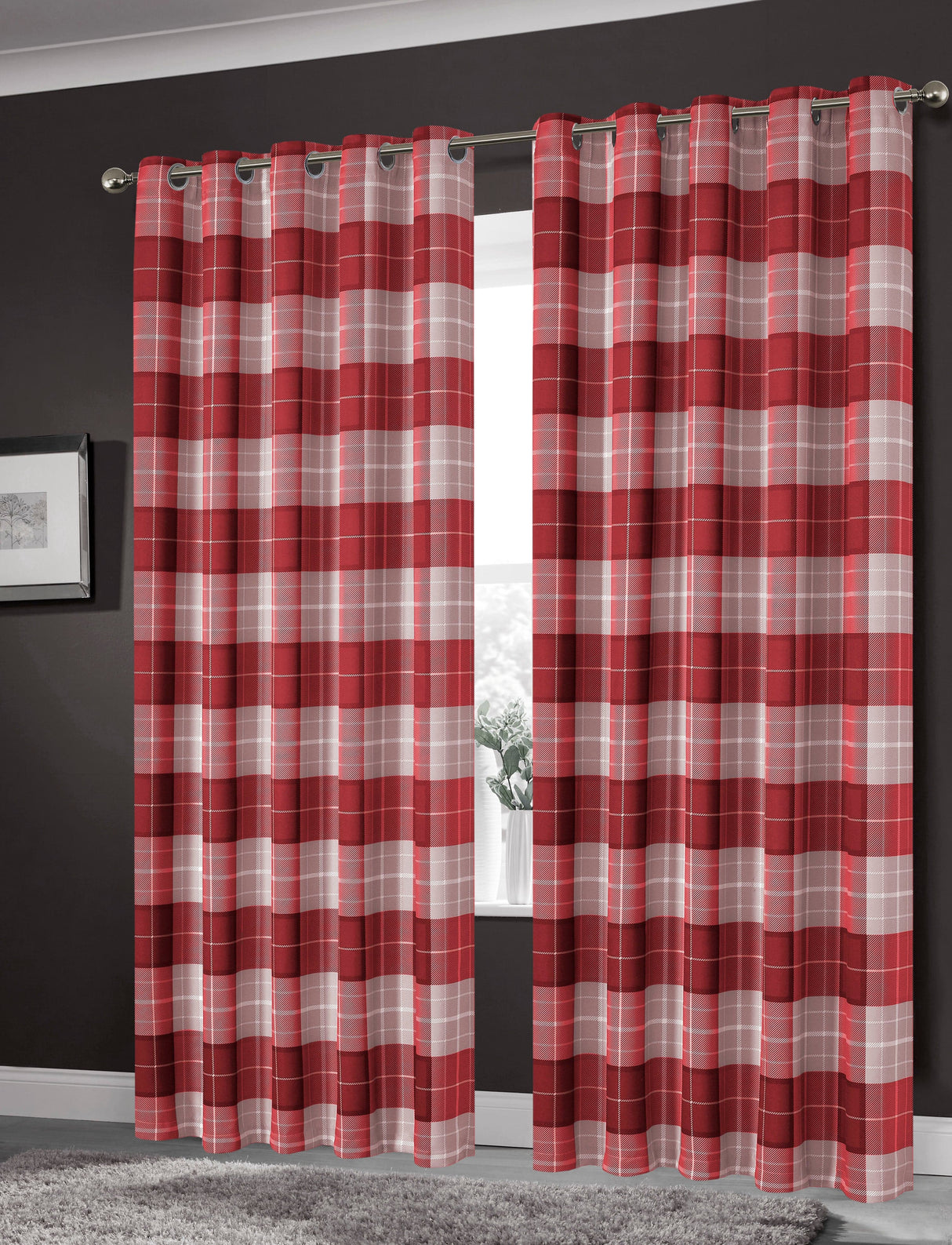 OLIVIA ROCCO Grey Check Blackout Curtains for Privacy