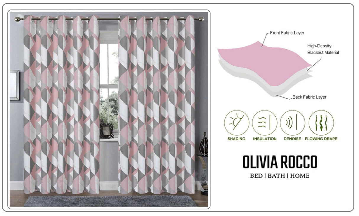 OLIVIA ROCCO Grey Check Blackout Curtains for Privacy