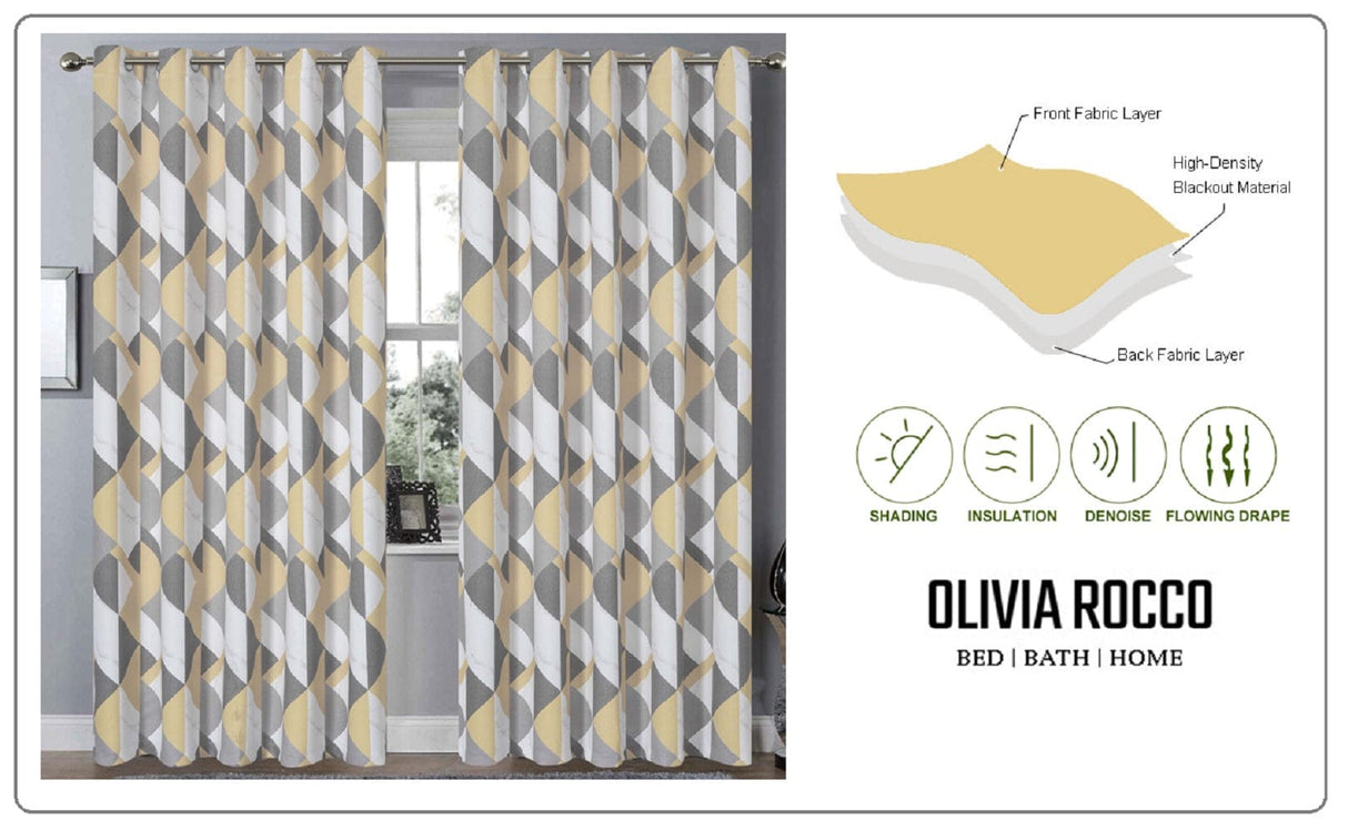 OLIVIA ROCCO Grey Check Blackout Curtains for Privacy