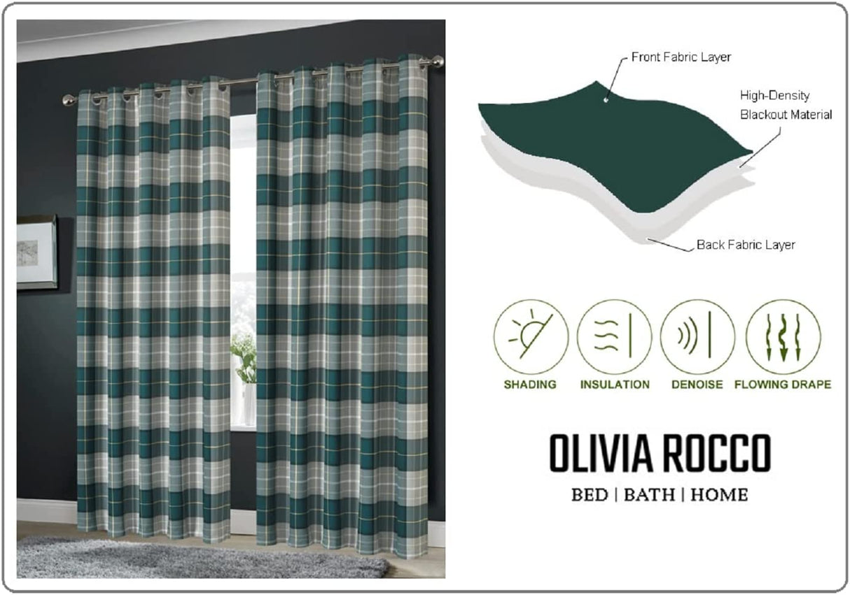 OLIVIA ROCCO Grey Check Blackout Curtains for Privacy