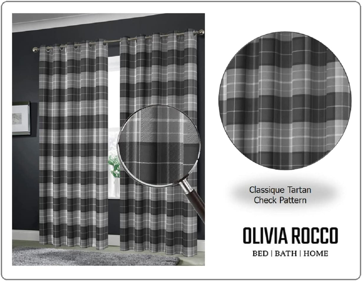 OLIVIA ROCCO Grey Check Blackout Curtains for Privacy