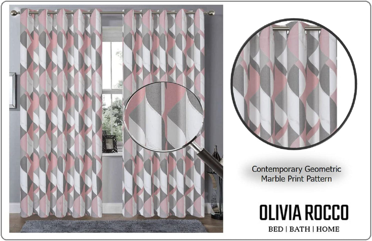 OLIVIA ROCCO Grey Check Blackout Curtains for Privacy
