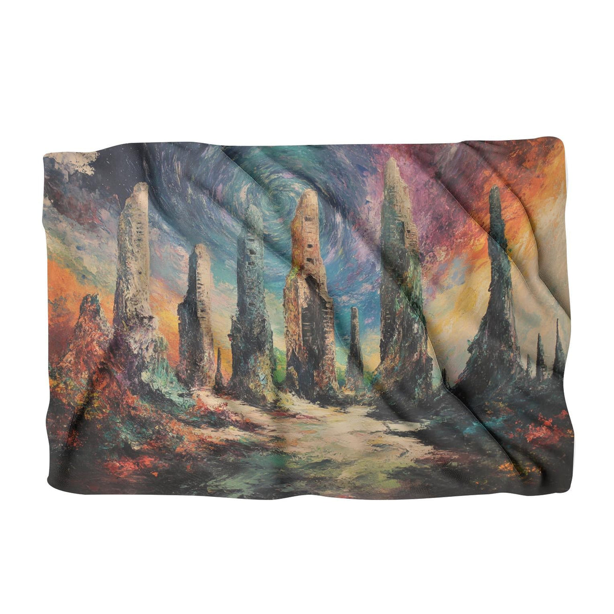 Colourful HOME ART HAVEN blanket featuring a vibrant abstract landscape design