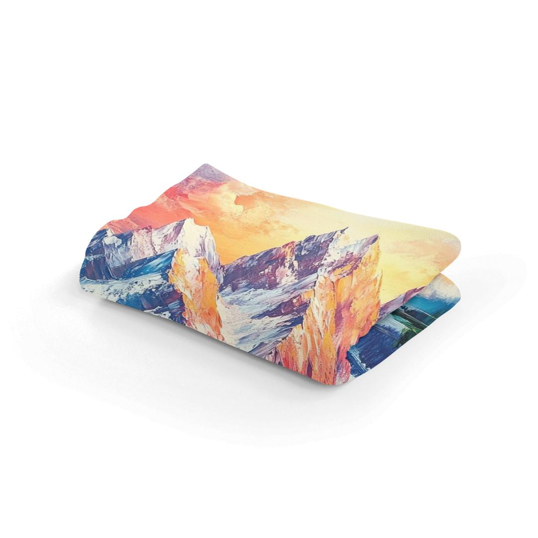 Colourful mountain landscape blanket from HOME ART HAVEN, perfect for cosy nights and home decor