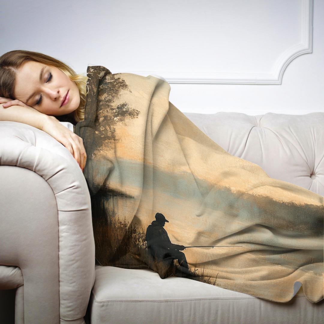 Cosy HOME ART HAVEN throw blanket featuring a serene landscape design, perfect for relaxation and warmth
