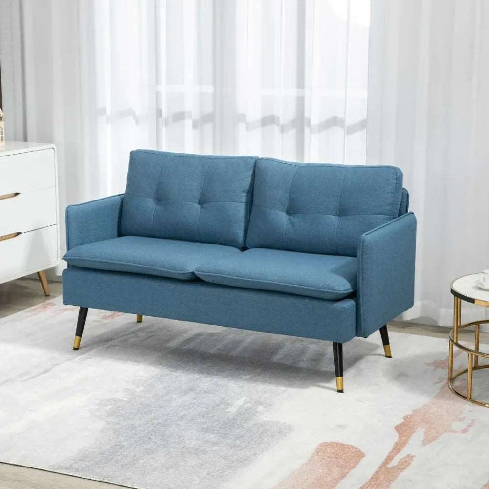 2 Seater Sofa for Living Room Fabric Couch Button Tufted Love Seat Dark Blue HOMCOM