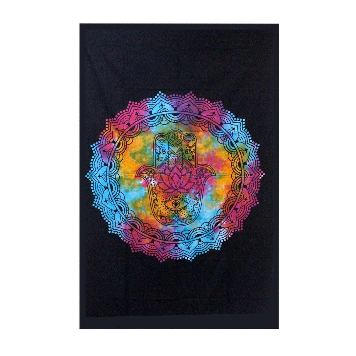 Single Cotton Bedspread and Wall Hanging - Black Hamsa AW-Dropship