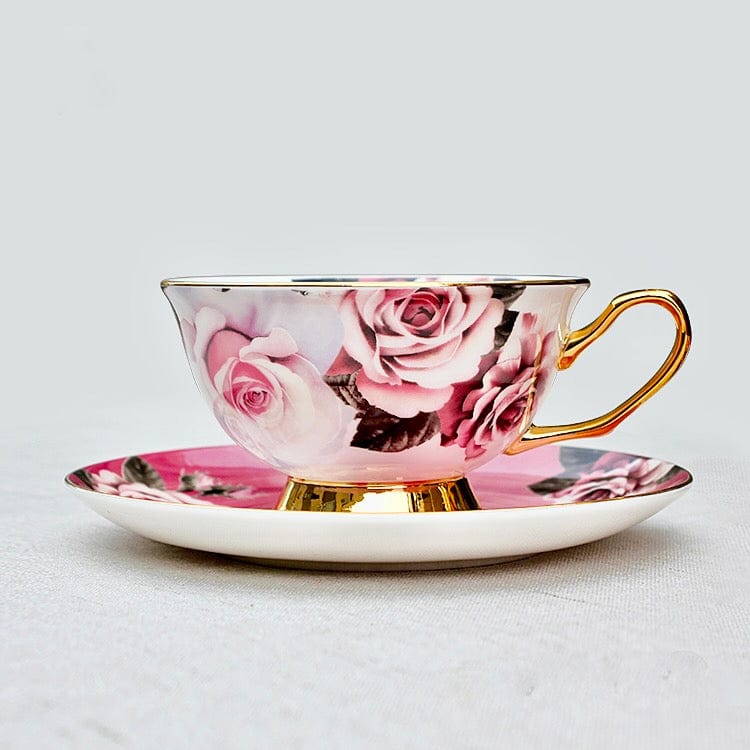 Rosette Majesty Bone China Teacup and Saucer KitchBoom