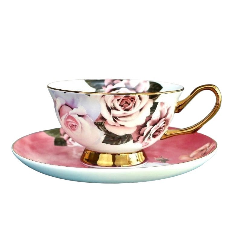 Rosette Majesty Bone China Teacup and Saucer One Teacup and Saucer KitchBoom