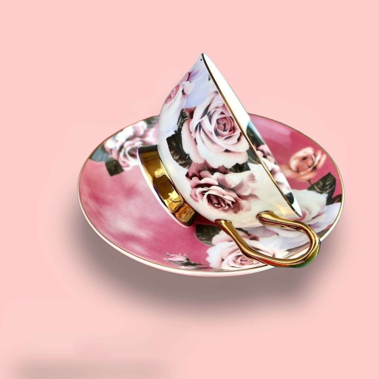 Rosette Majesty Bone China Teacup and Saucer KitchBoom