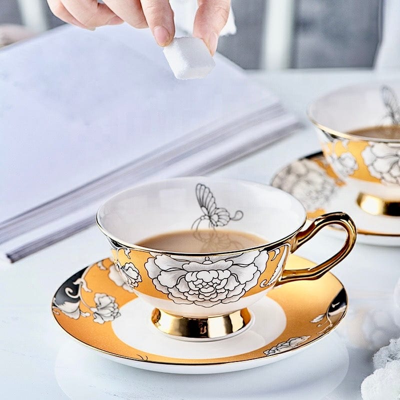 Regal Bloom Bone China Teacup and Saucer KitchBoom